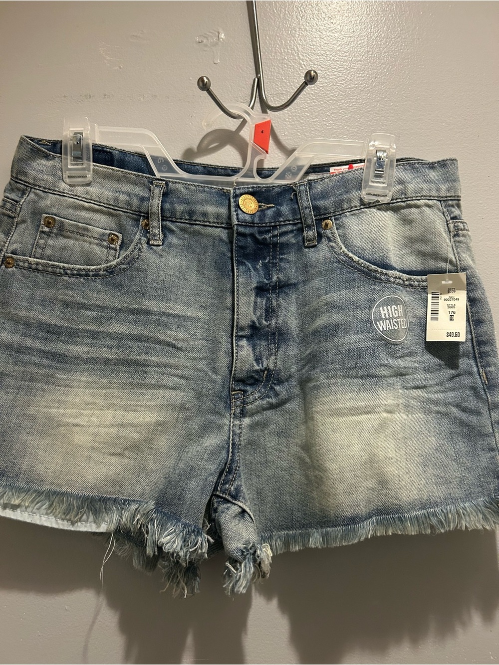 Aeropostale High Waist Light Blue Denim Shorts with Frayed Hem
